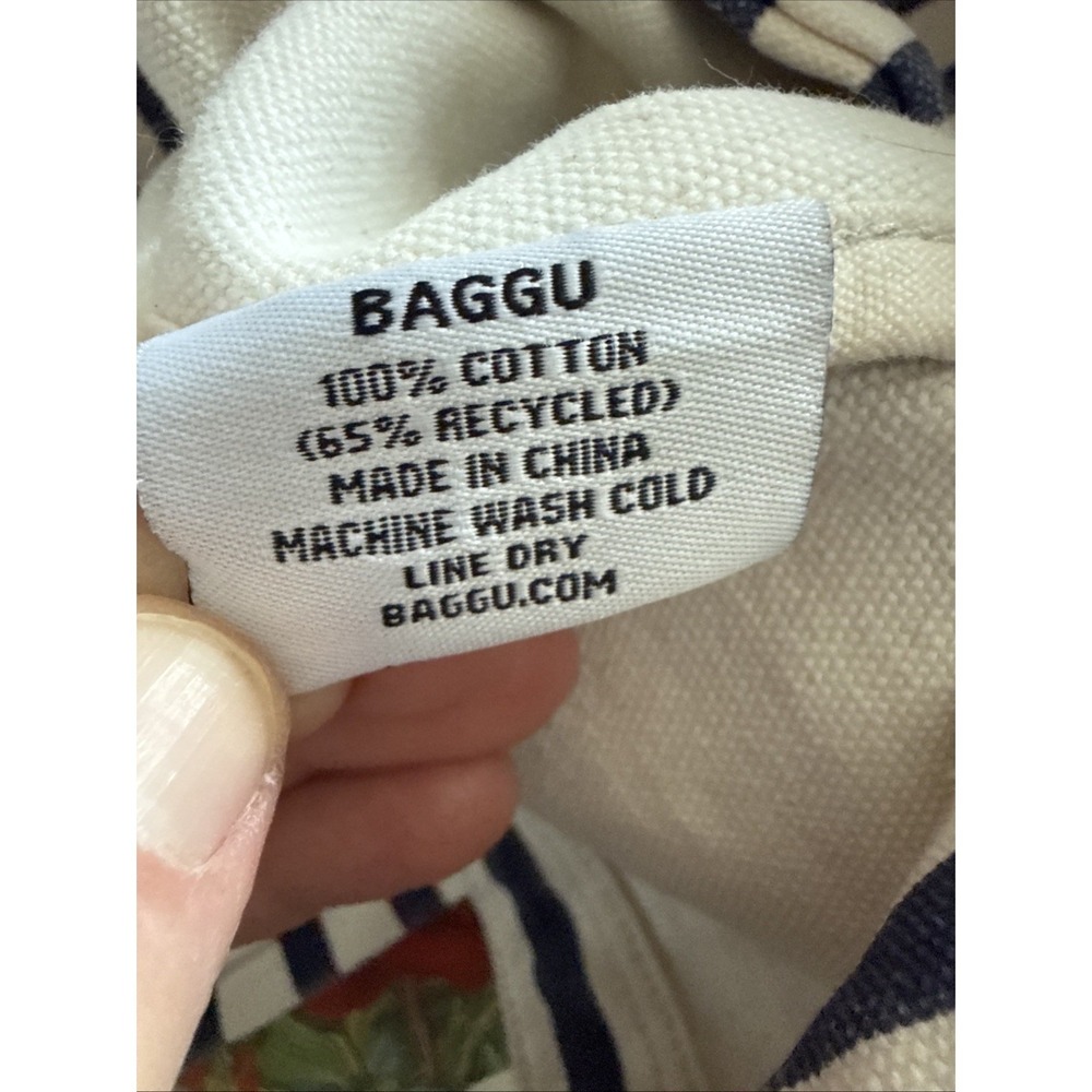 BAGGU Sailor Stripe Canvas Duck Tote Bag Navy Ivory/White - Picture 14 of 14